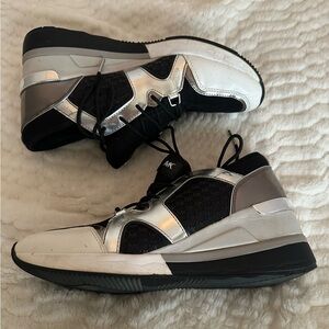 Michael Kors Black and White Scout Trainer Platform Sneakers Sporty